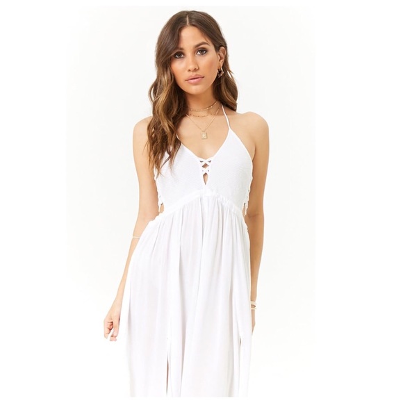 Boho Me White Macrame Halter Dress - Picture 2 of 5